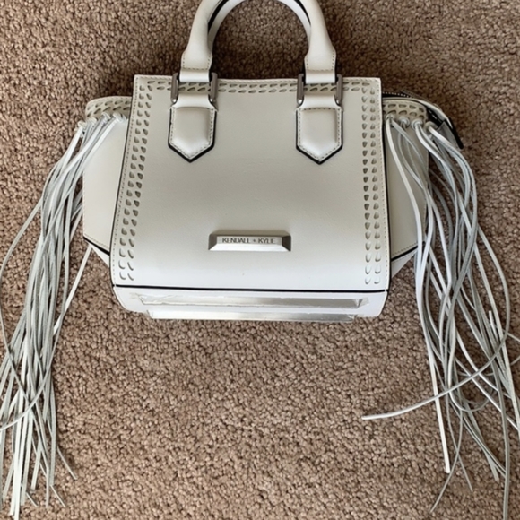 NWT Kendall & Kylie Leather Fringe Mini White Handbag Bag Purse $450 - Picture 2 of 7